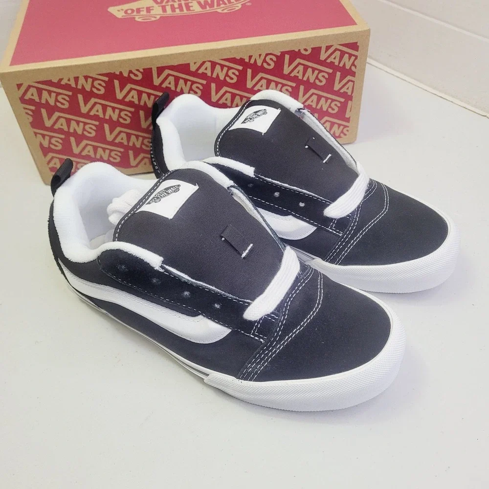 Vans Kids Knu Skool Skate Shoes Size 7Y Black White Puffy Suede Sneakers